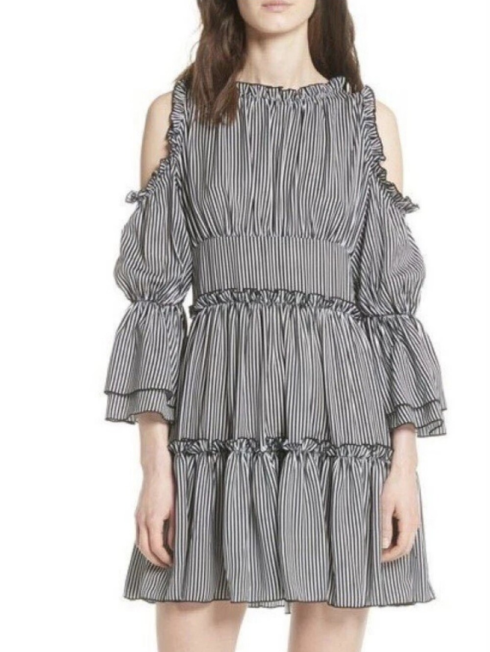 MAJE Radise Striped Cold-Shoulder Dress